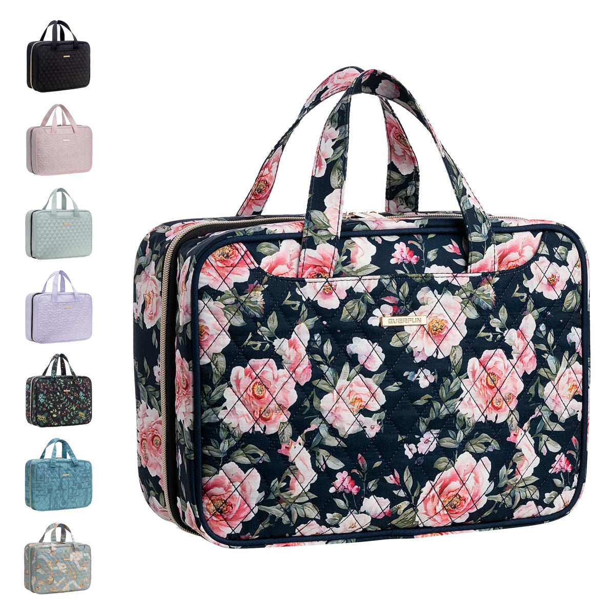 Everfun sac toilette suspendu montrant l’organisation pratique en voyage