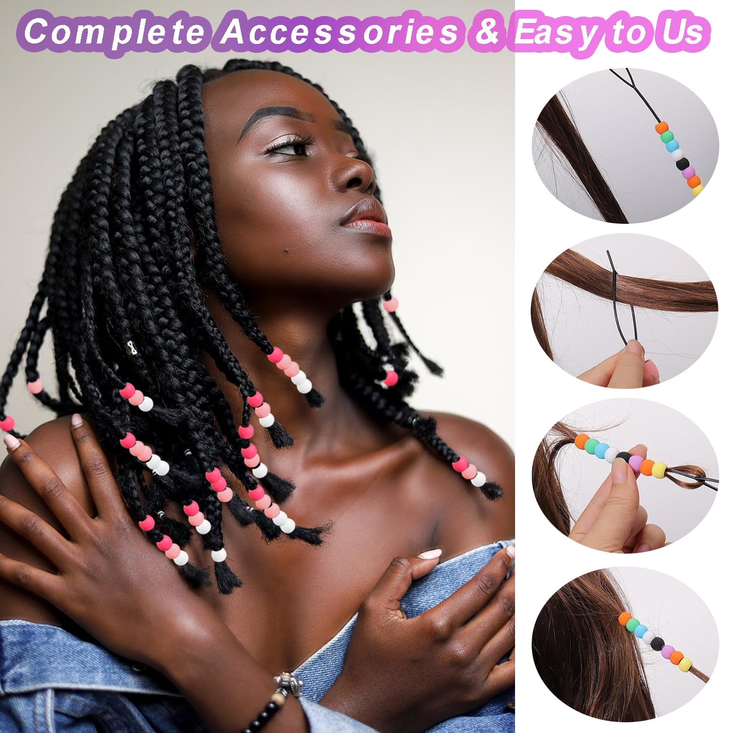 Everfunny pack perles cheveux 120, trois couleurs en dégradé inclus.