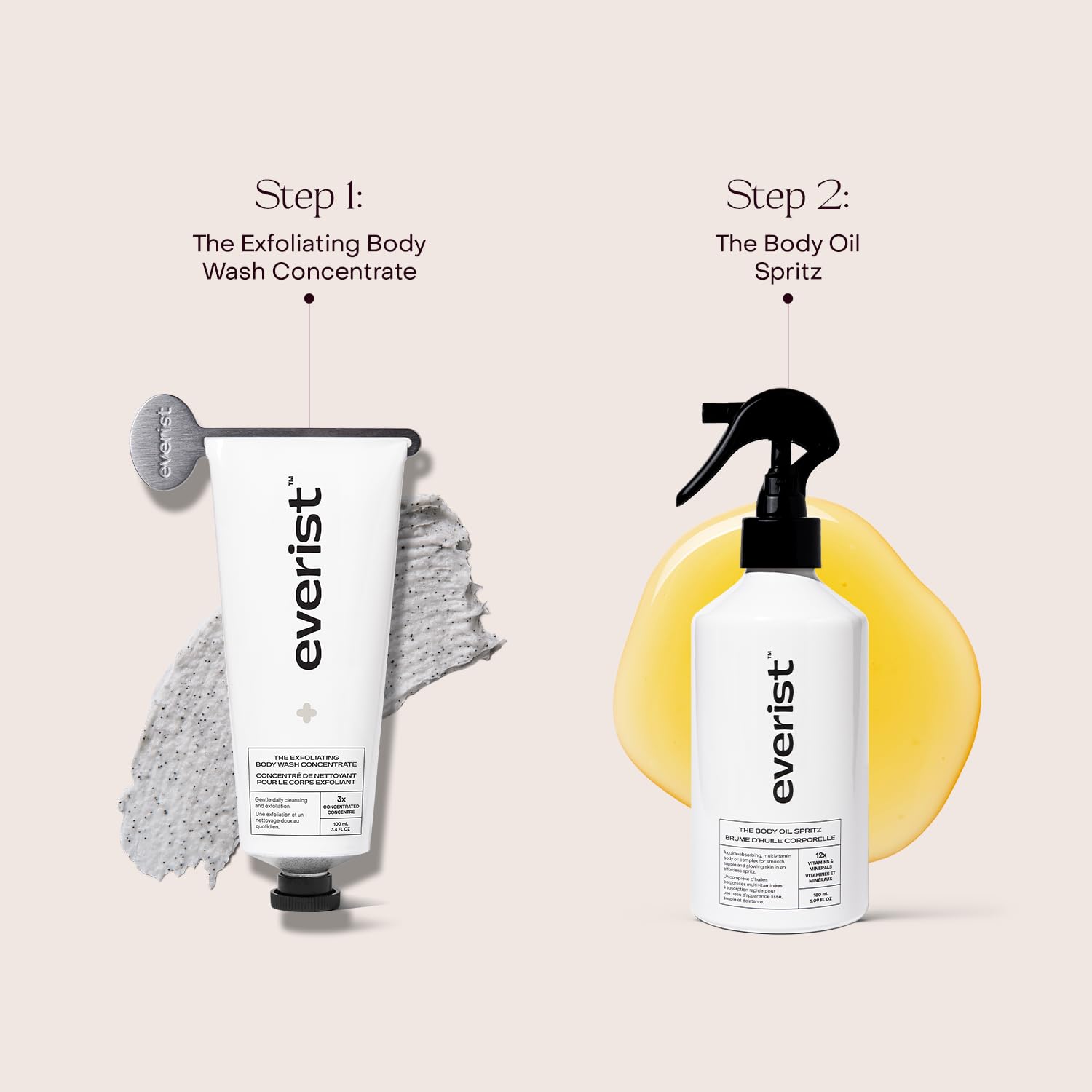 Spritz Everist Body Oil Spritz, utilisation einfache et rituel quotidien sans frottement.