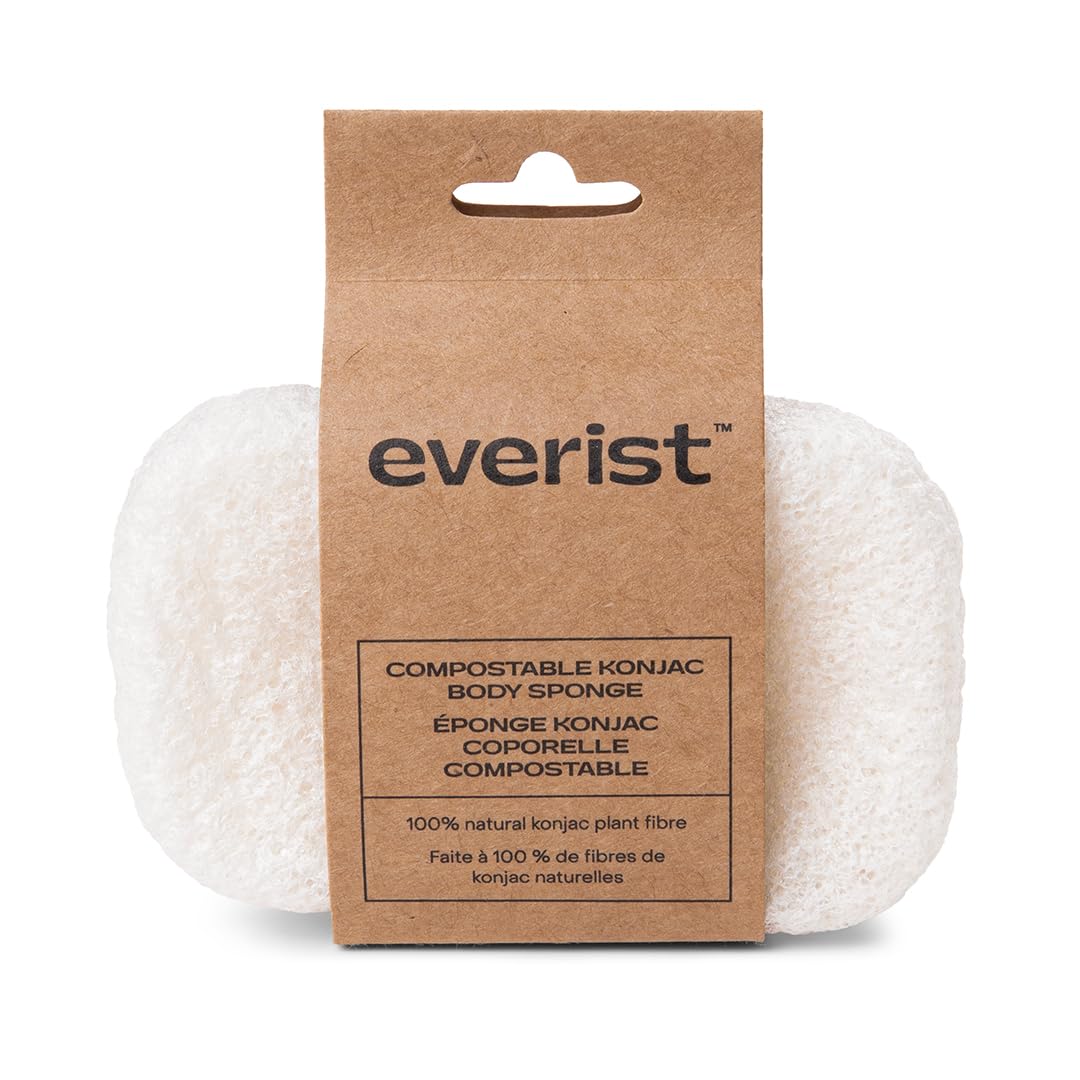 Éponge konjac Everist compostable prête pour une routine nettoyante respectueuse de l'environnement.