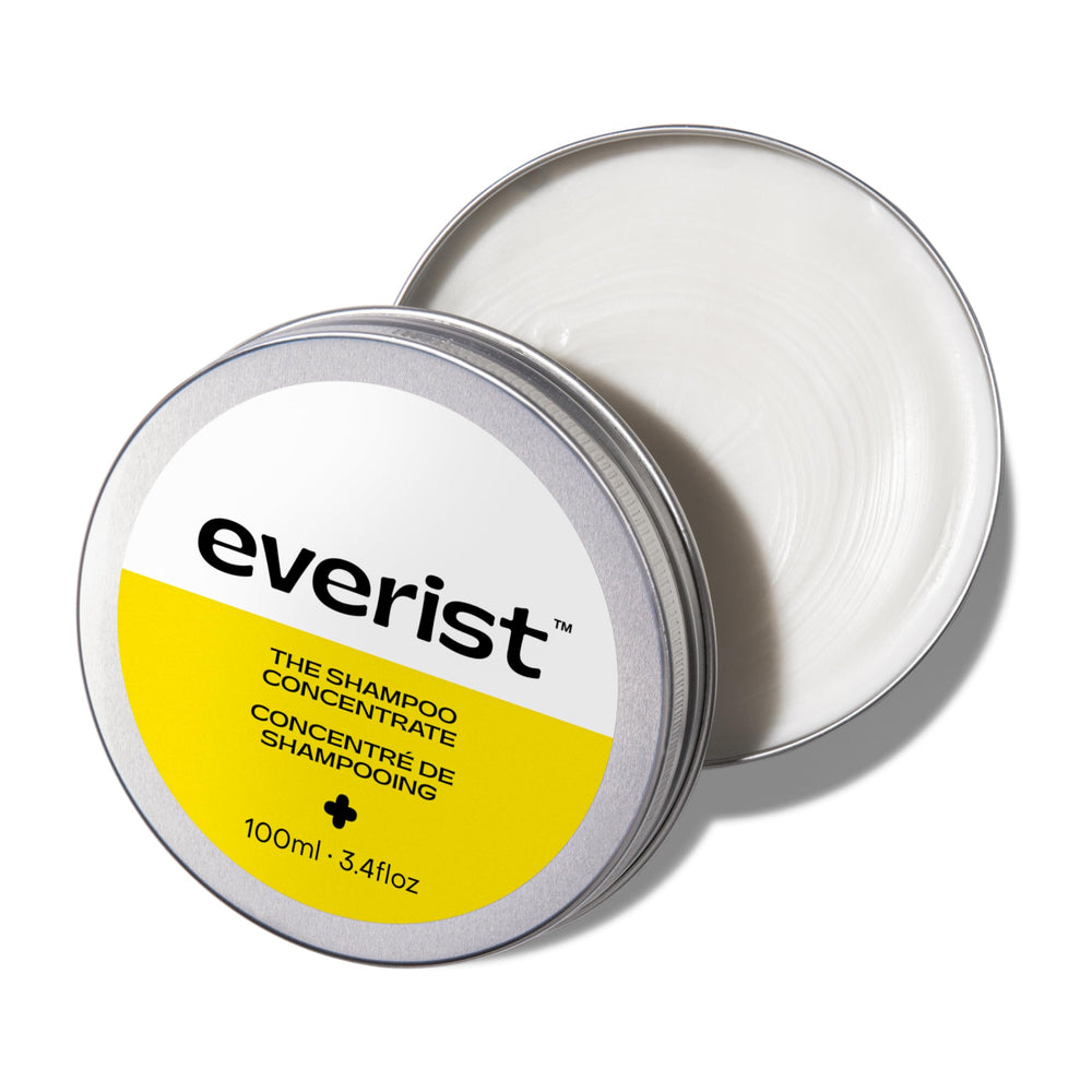 Everist Shampoo Concentrate dans sa boite métallique, soin hydratant durable.