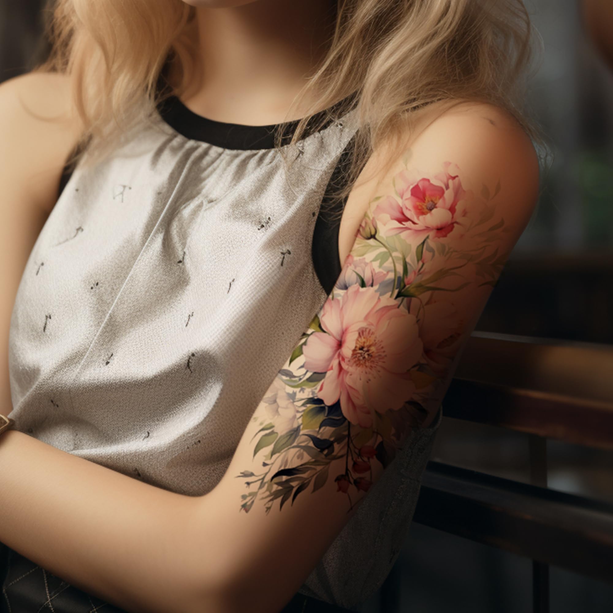 Everjoy tatouage motif pivoine violet pour une décoration corporelle chic.