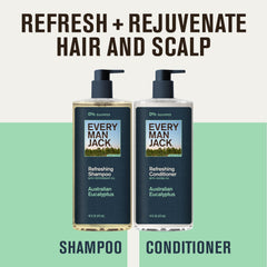 Après-shampooing Every Man Jack à l’eucalyptus en bouteille, hydratation légère et douceur.