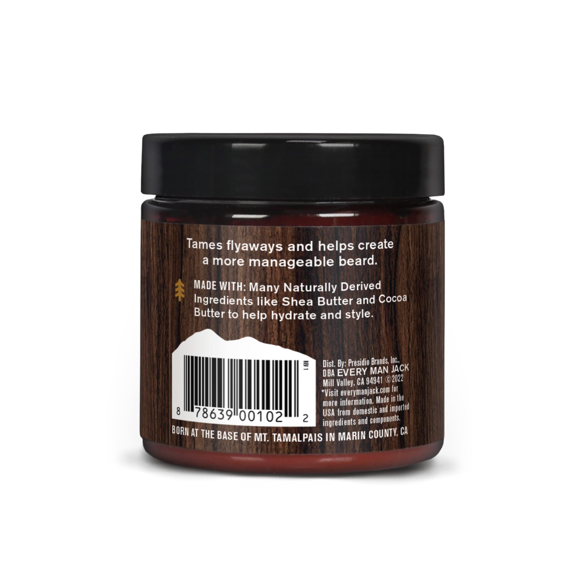Beurre pour barbe Every Man Jack, parfum santal subtil, contribue à une barbe plus lisse.