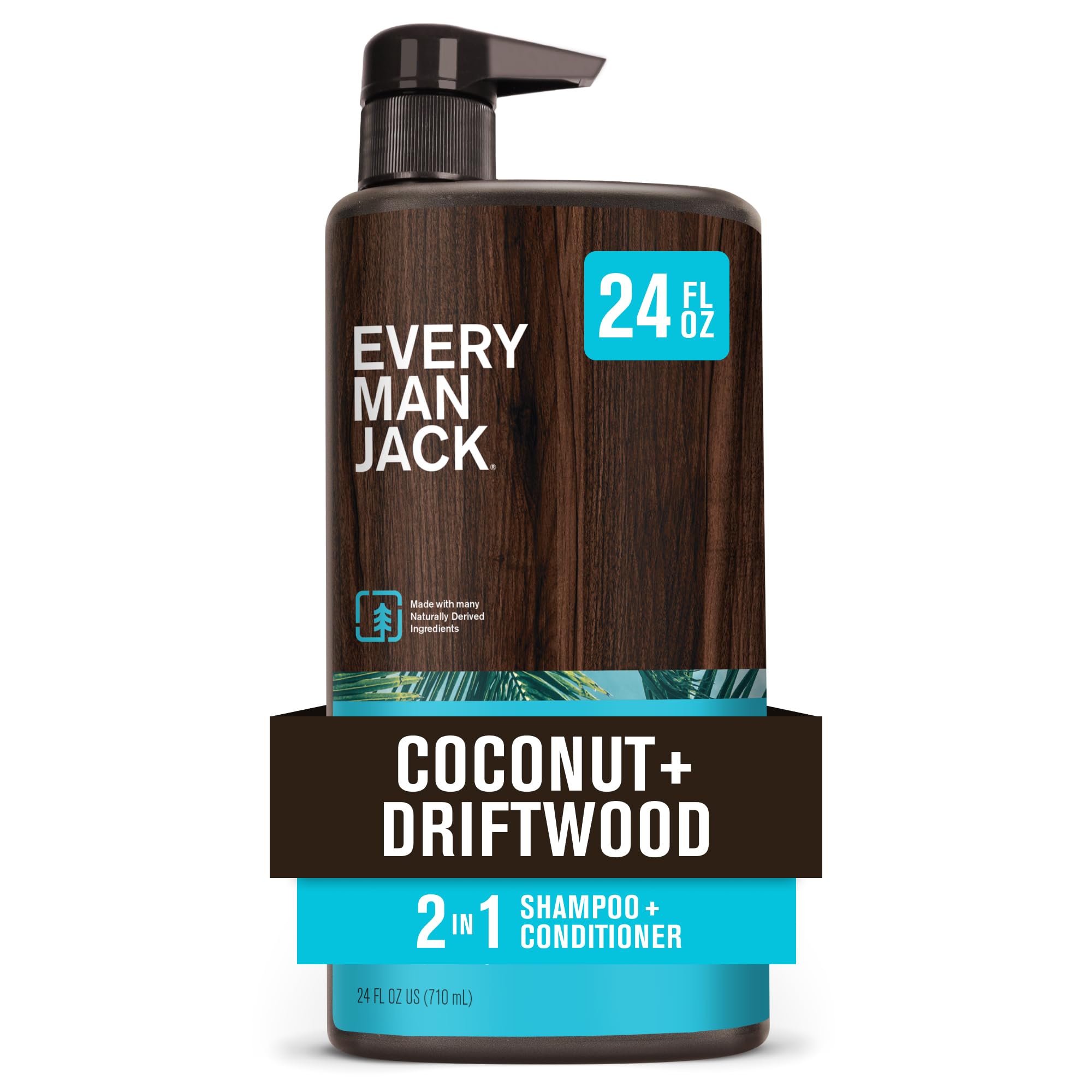 Every Man Jack 2-en-1: bouteille coco-driftwood pour cheveux propres et brillants.