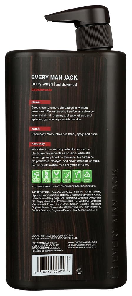 Lot double Every Man Jack Gel Douche Cedarwood, idéal pour démarrer la journée