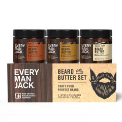 Every Man Jack coffret beurre barbe santal-vanille: hydratation efficace et parfum boisé.