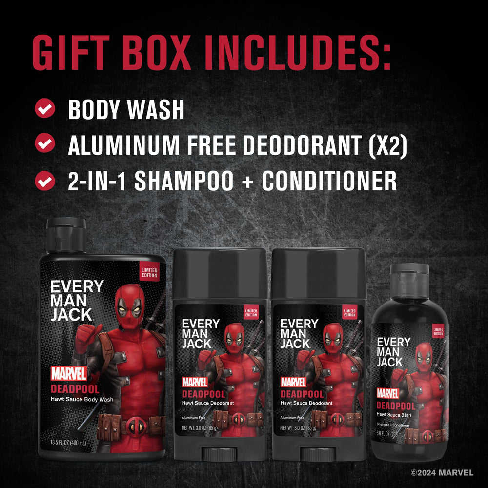 Shampoing Deadpool Every Man Jack, cheveux propres et démêlés facilités.