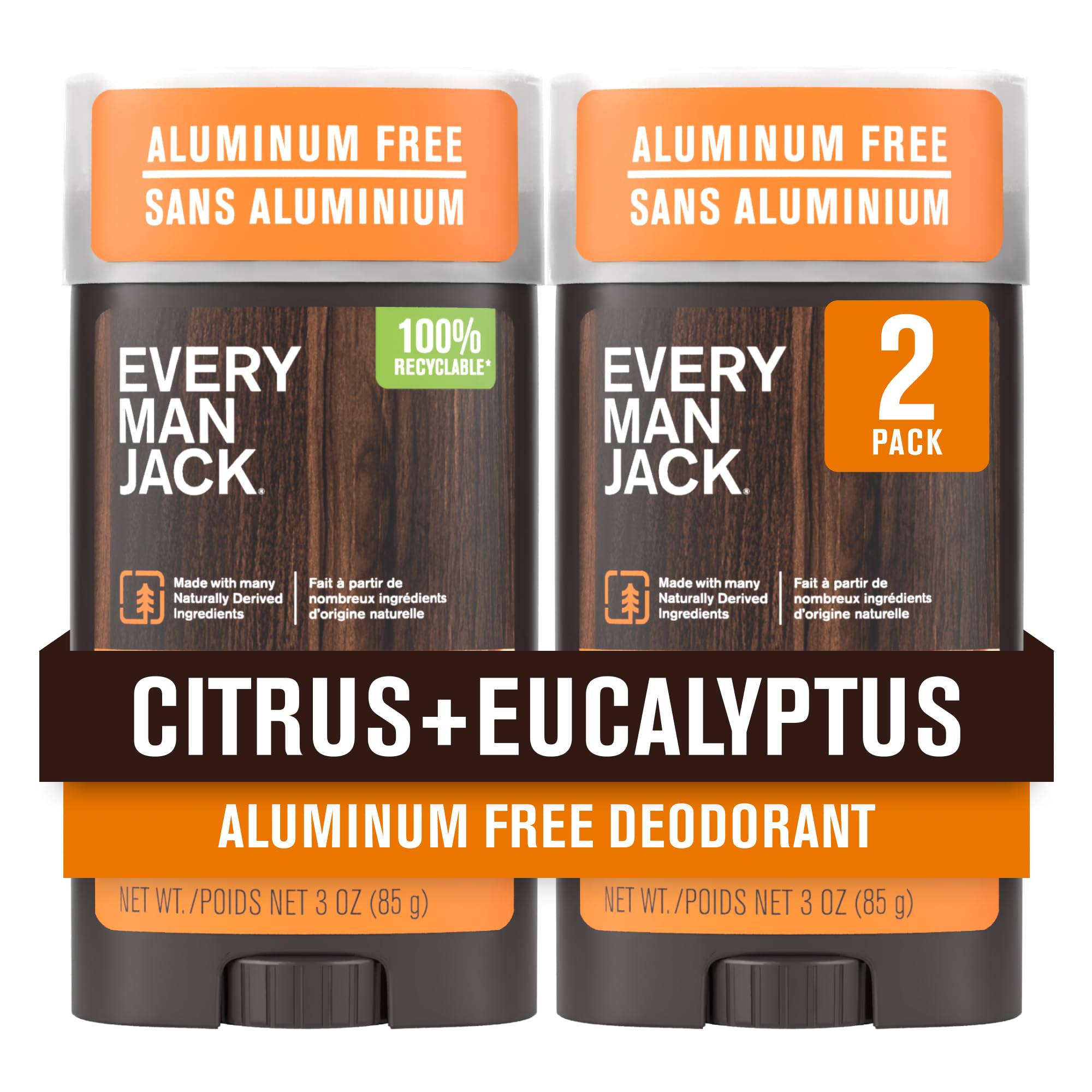 Every Man Jack Citrus et Eucalyptus Déodorant, bouteille 3oz, fraîcheur durable toute la journée.