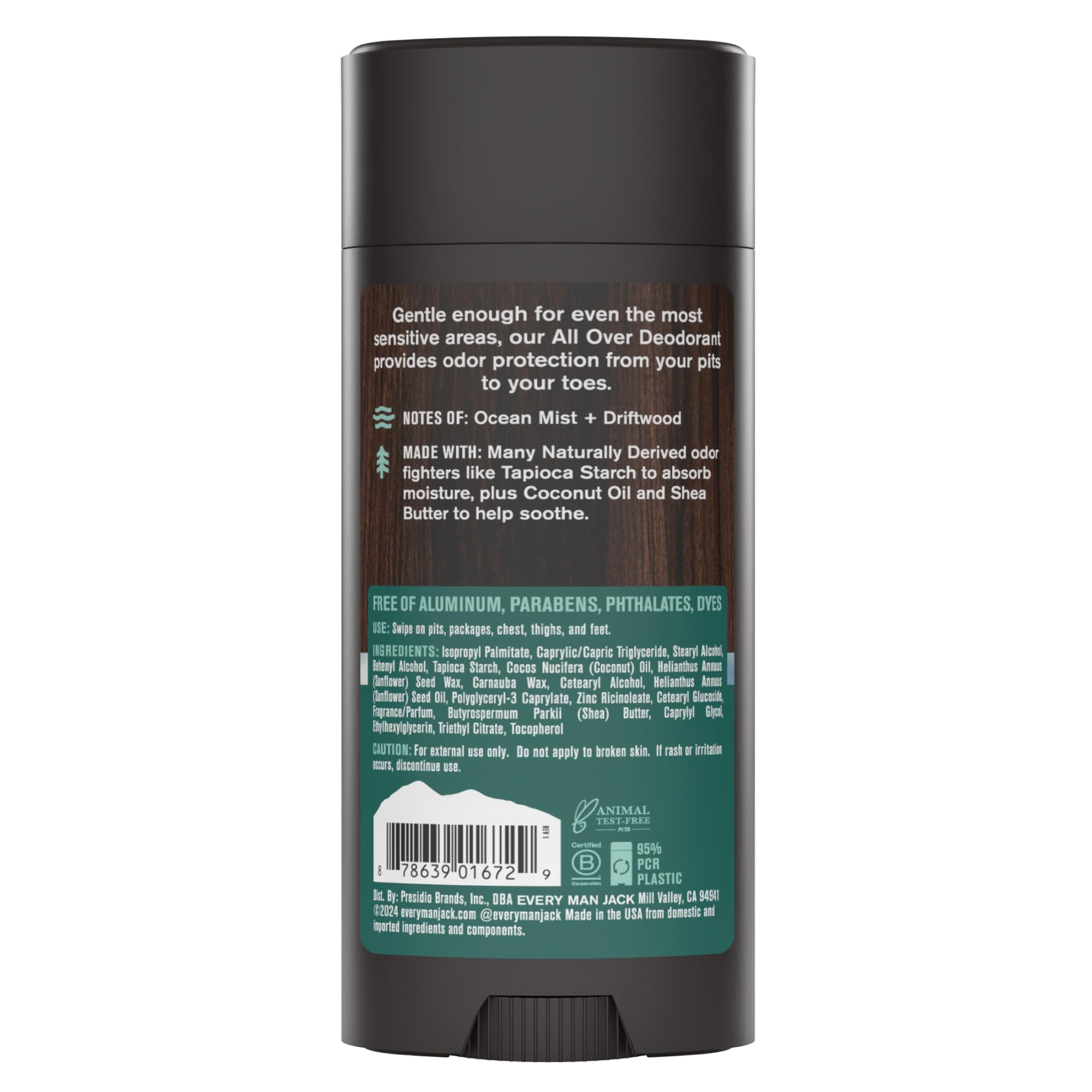 Formule naturelle, Every Man Jack All Over Déodorant Coastal Surf, douceur pour la peau.