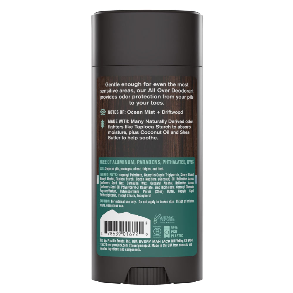 Formule naturelle, Every Man Jack All Over Déodorant Coastal Surf, douceur pour la peau.