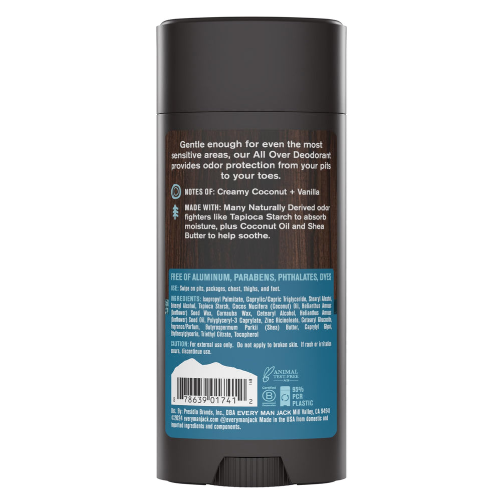 Parfum discret du déodorant tout-corps coco vanille Every Man Jack.