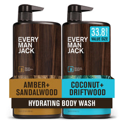 Every Man Jack flacon gel douche coco et bois flotté; parfum boisé et hydratant.