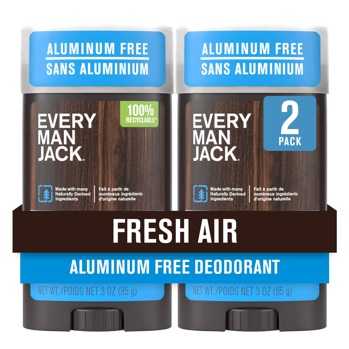 Every Man Jack Fresh Air stick: déodorant solide à protection durable sans aluminium.