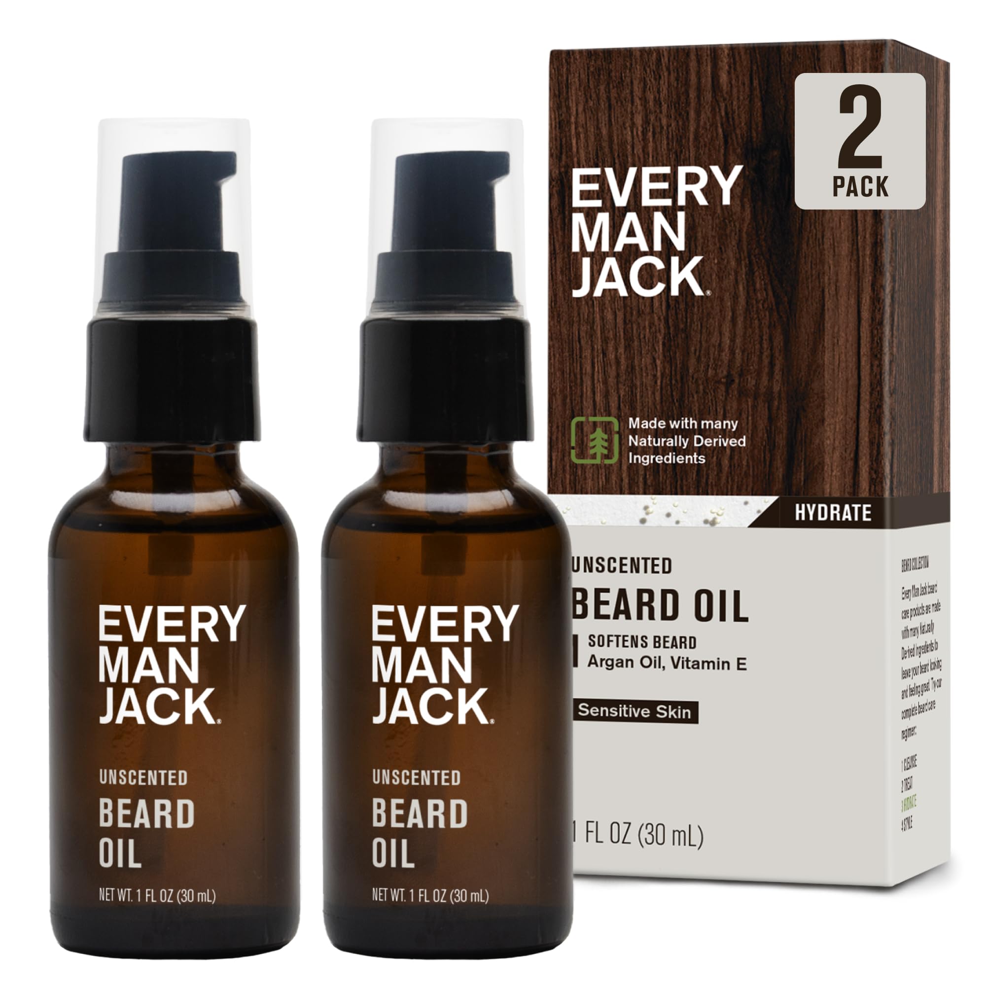 Every Man Jack huile barbe sans parfum, bouteille 30 ml, douceur et hydratation.
