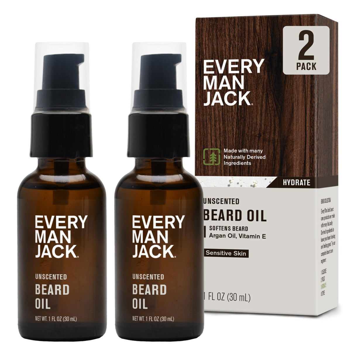 Every Man Jack huile barbe sans parfum, bouteille 30 ml, douceur et hydratation.