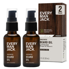 Every Man Jack huile barbe sans parfum, bouteille 30 ml, douceur et hydratation.