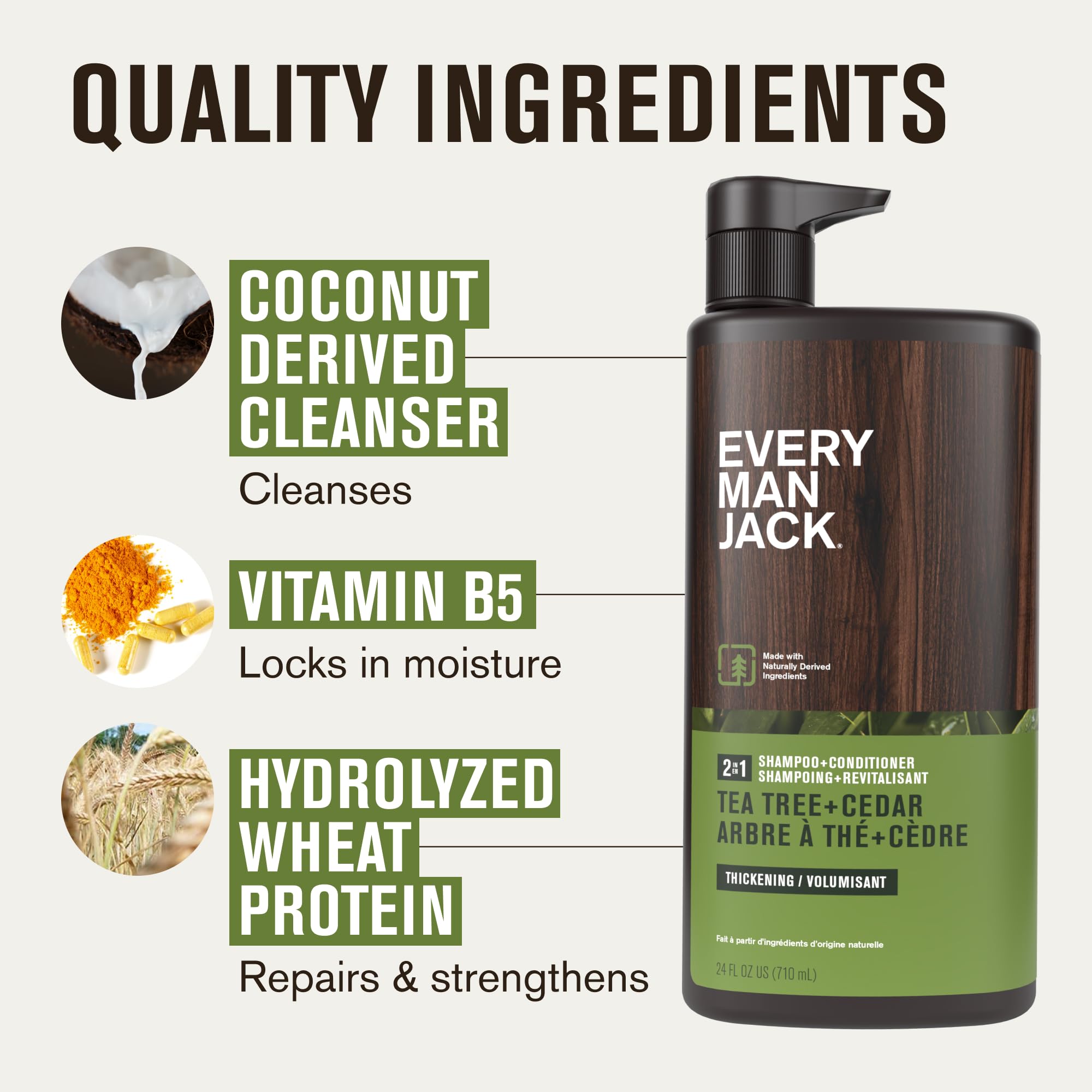 Ingrédients naturels: coco et glycérine pour hydratation douce Every Man Jack