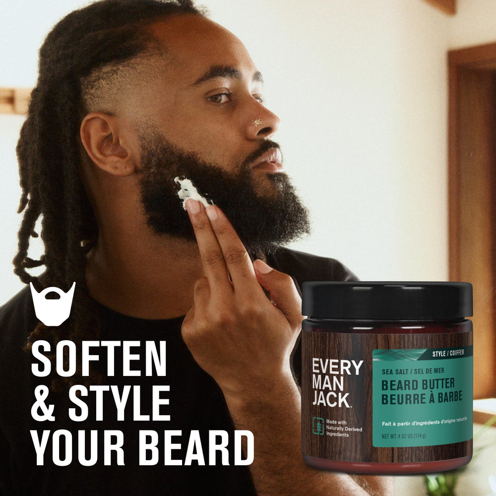 Every Man Jack ingrédients naturels: cacao, karité et coco pour nourrir la barbe.