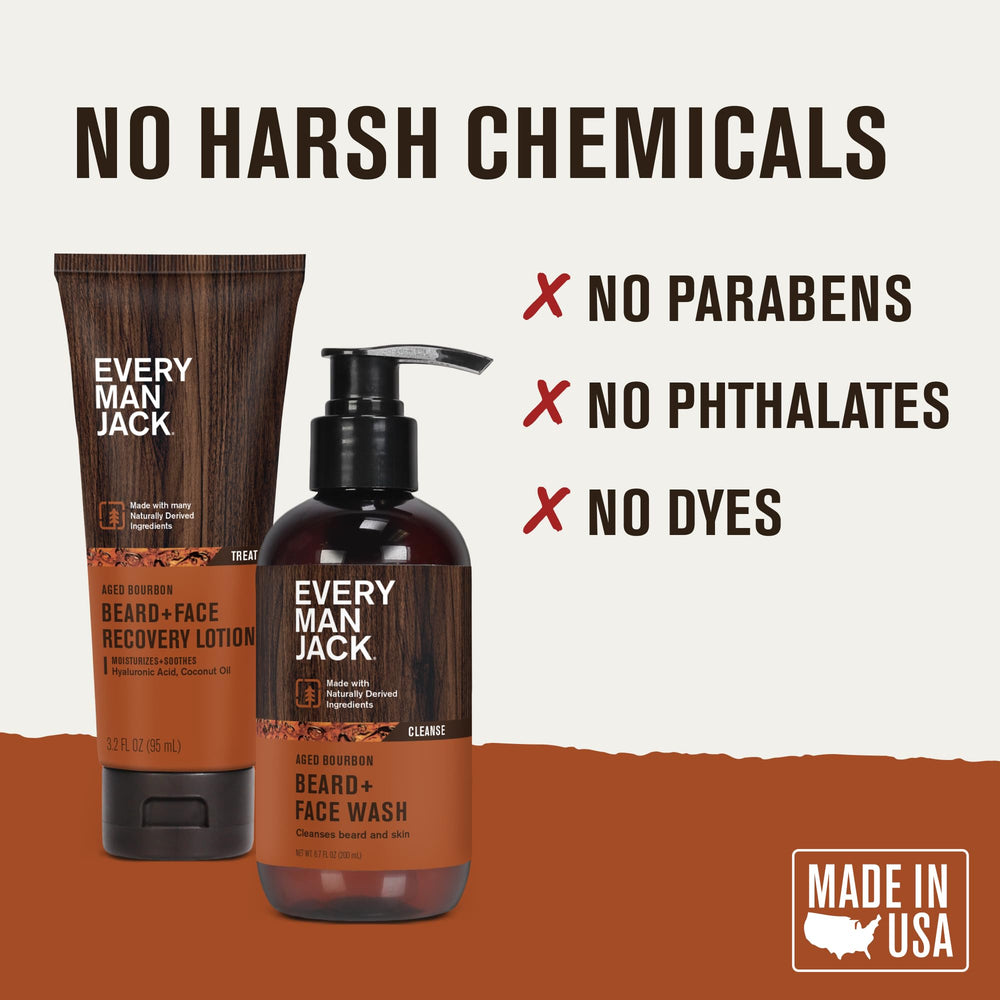 Every Man Jack kit barbe et visage bourbon vieilli, solution tout-en-un pour routine simplifiée.