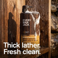 Étiquette au design sobre montrant Ambre-Santal, pour une routine masculine premium.