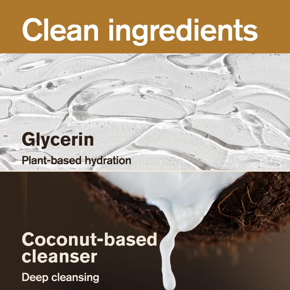 Ingrédients dérivés de coco et glycérine pour nettoyer et hydrater en douceur.