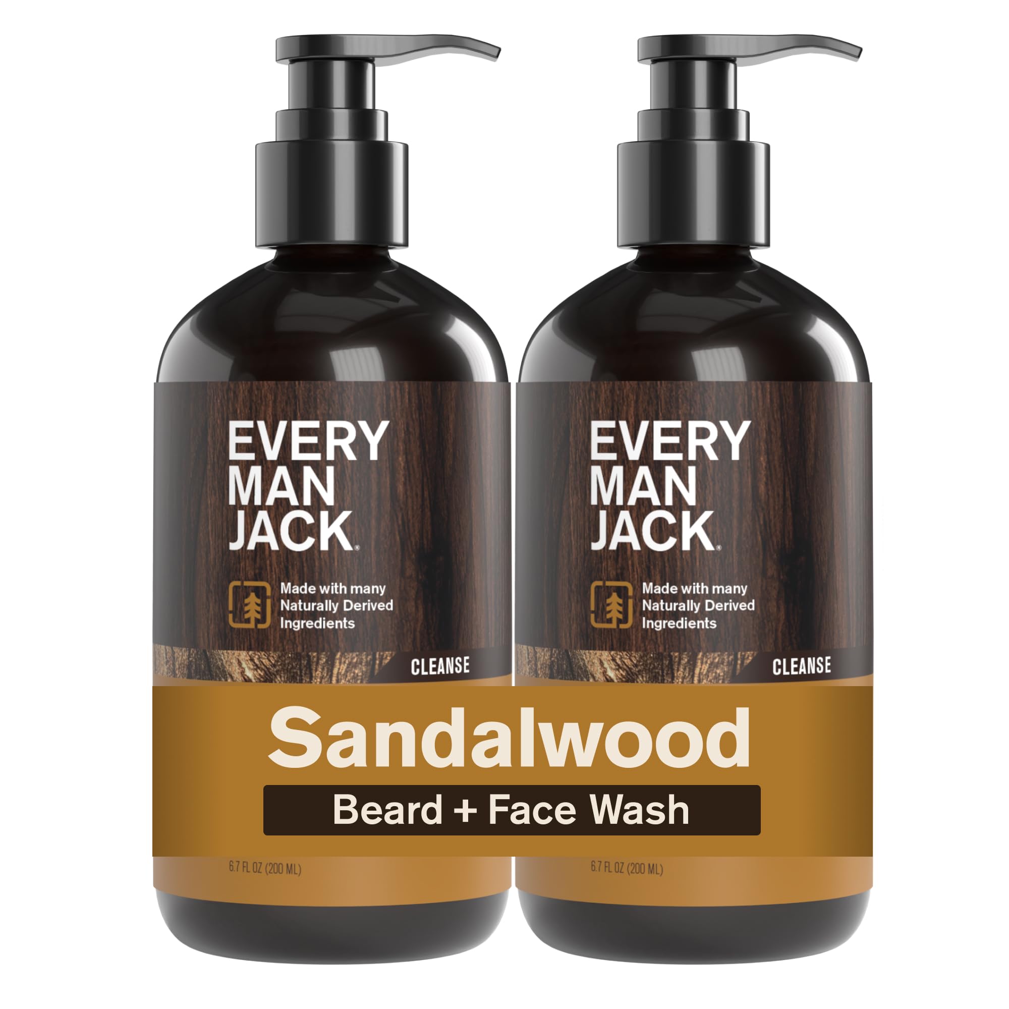 Every Man Jack sandalwood beard wash front bottle ideal for daily cleansing