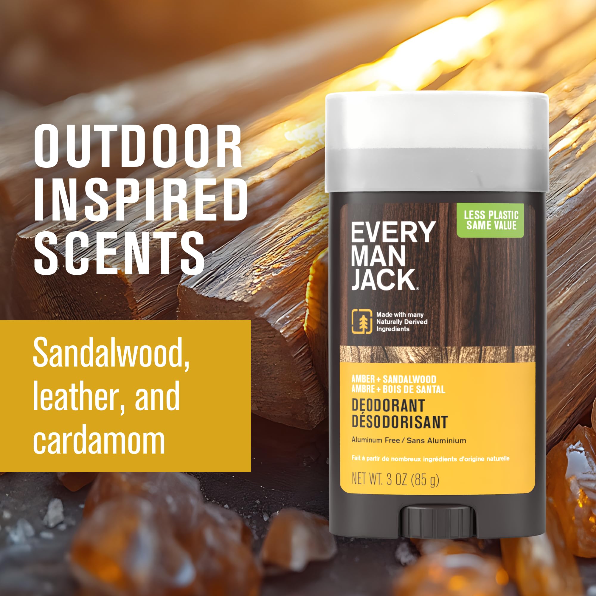 Formule sans aluminium du déodorant Every Man Jack respectueuse des peaux sensibles.
