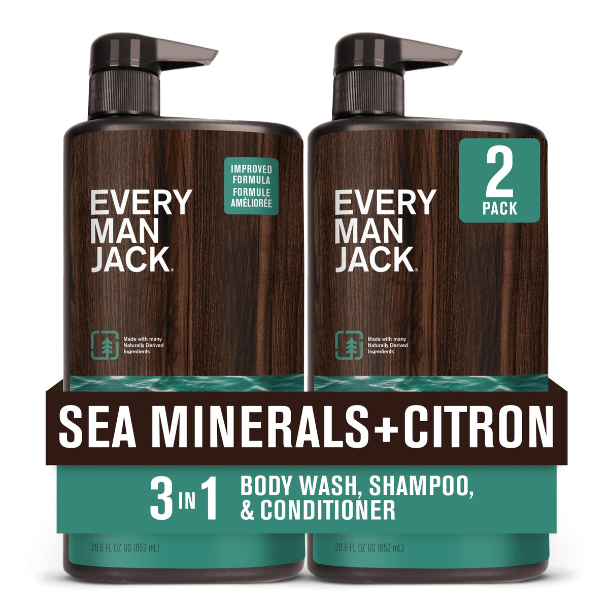 Every Man Jack Sea Minerals Citron — bouteille 3-en-1 pour hydratation et propreté quotidienne.