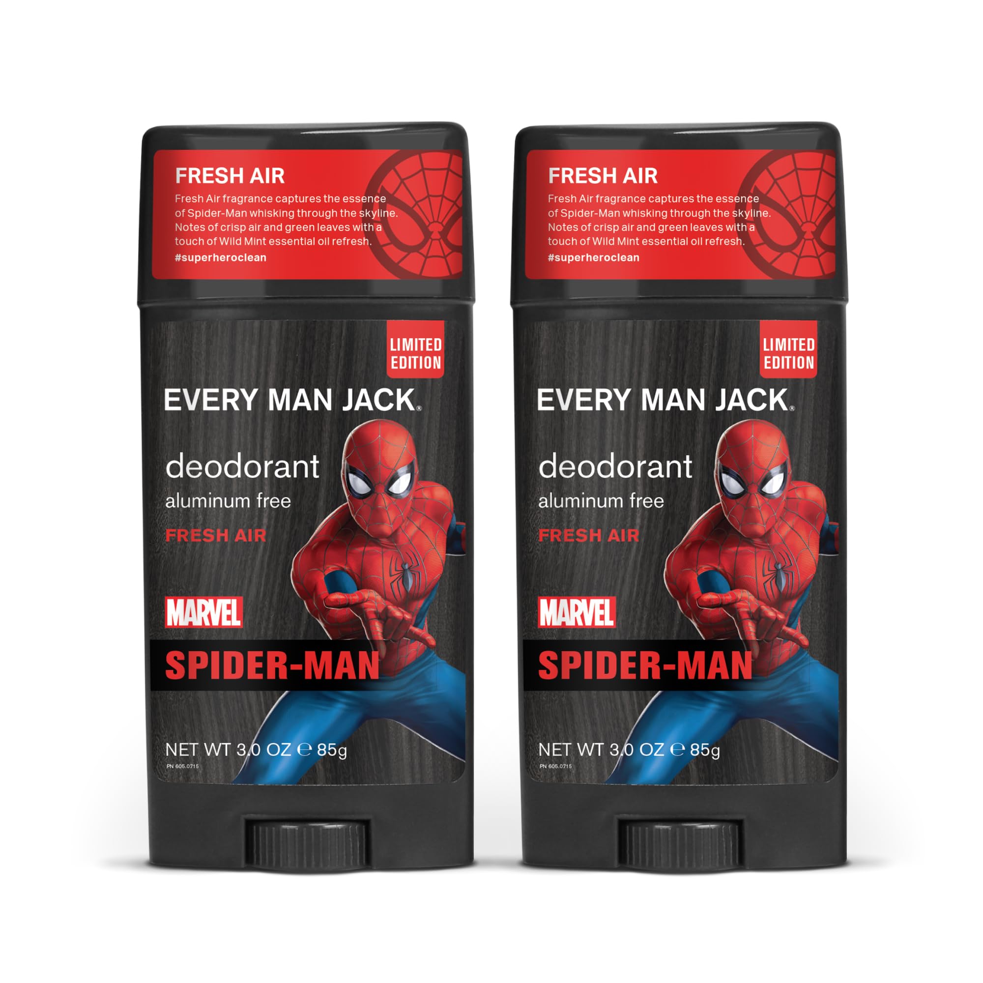 Every Man Jack Spider-Man Déodorant bâton jumeaux : protection longue durée et fraîcheur discrète.