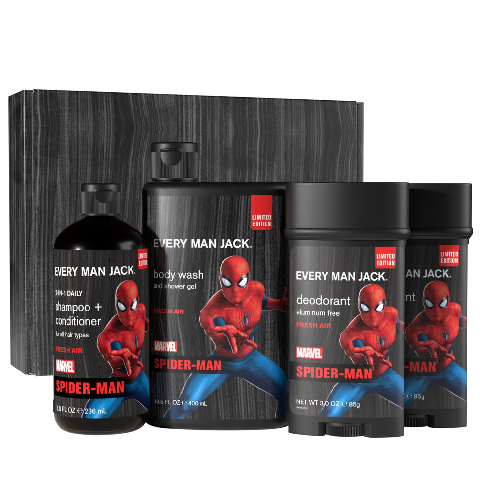 Every Man Jack gel douche Spider-Man: fraîcheur quotidienne et peau hydratée.