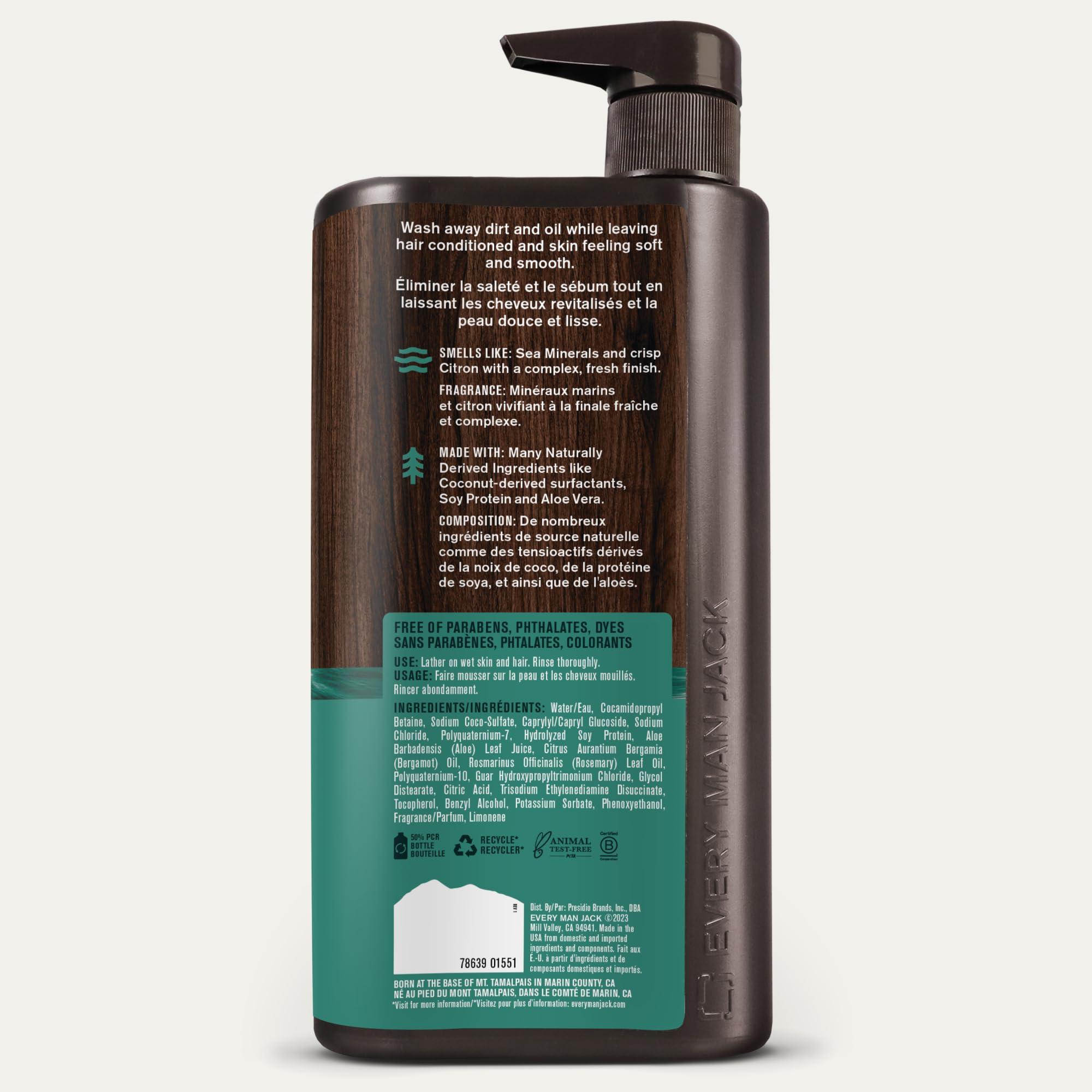 Every Man Jack utilisation 3-en-1 — convient pour corps, cheveux et barbe.