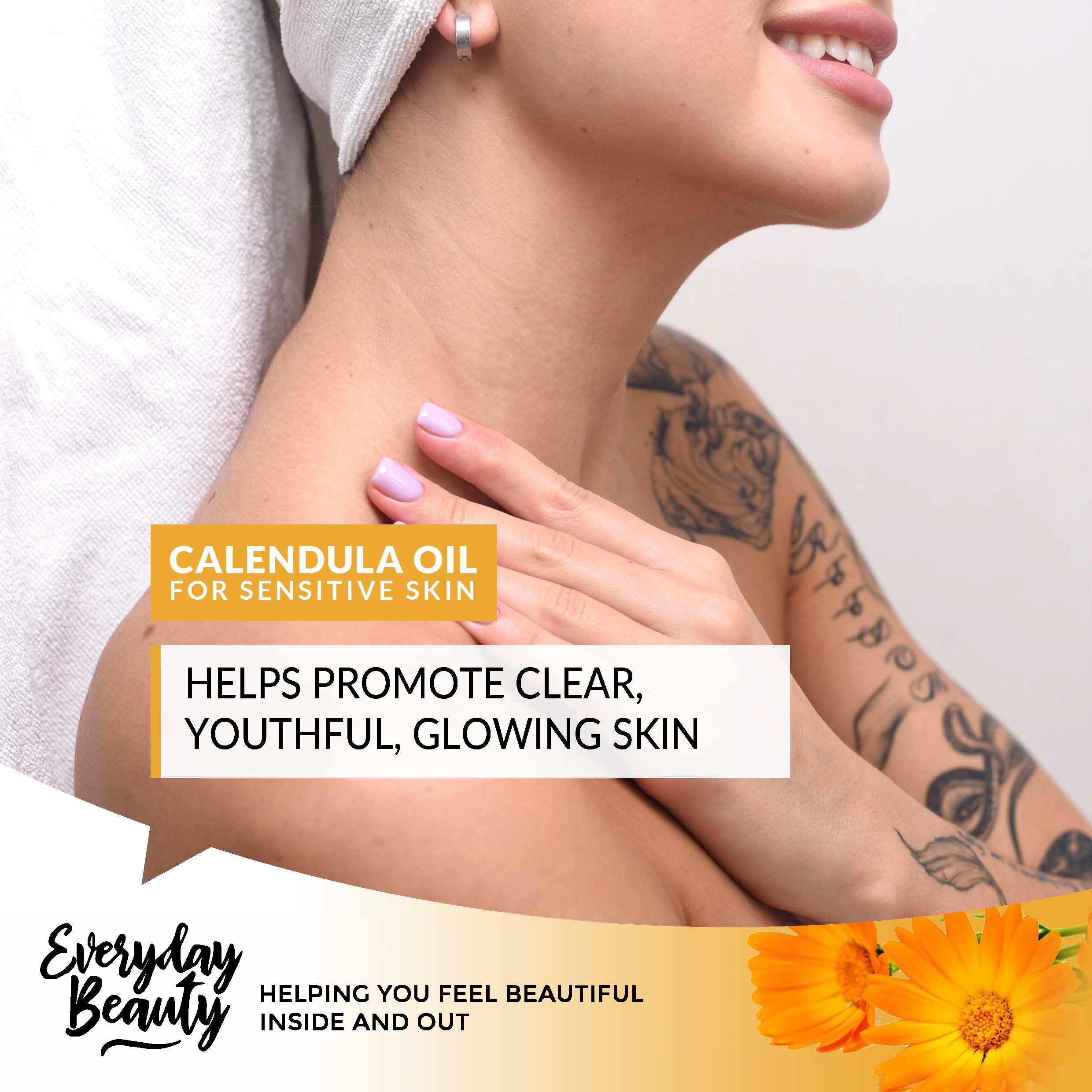 Everyday Beauty calendula oil amber bottle protects freshness and purity