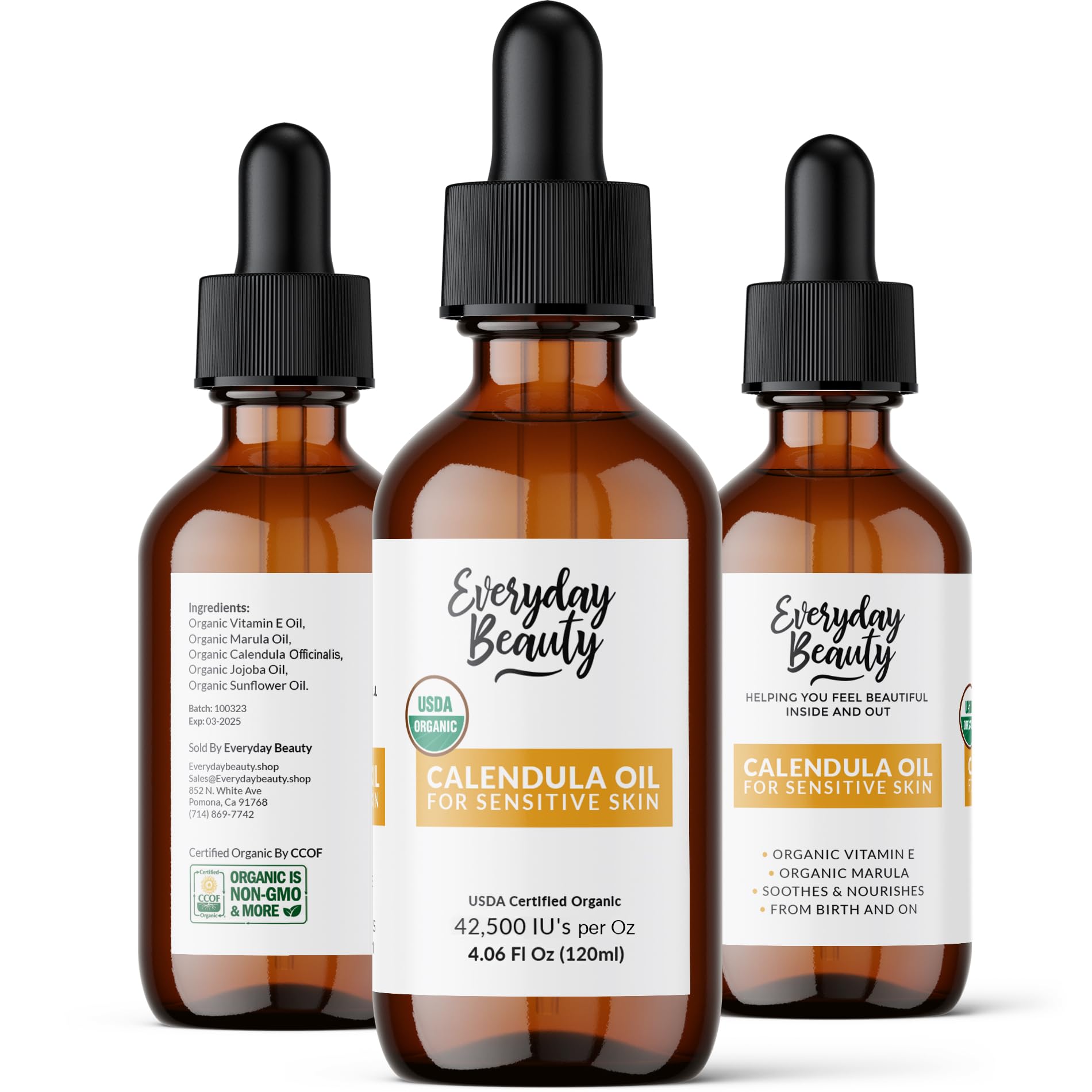 Pipette Everyday Beauty Calendula, application précise sur peau sensible.