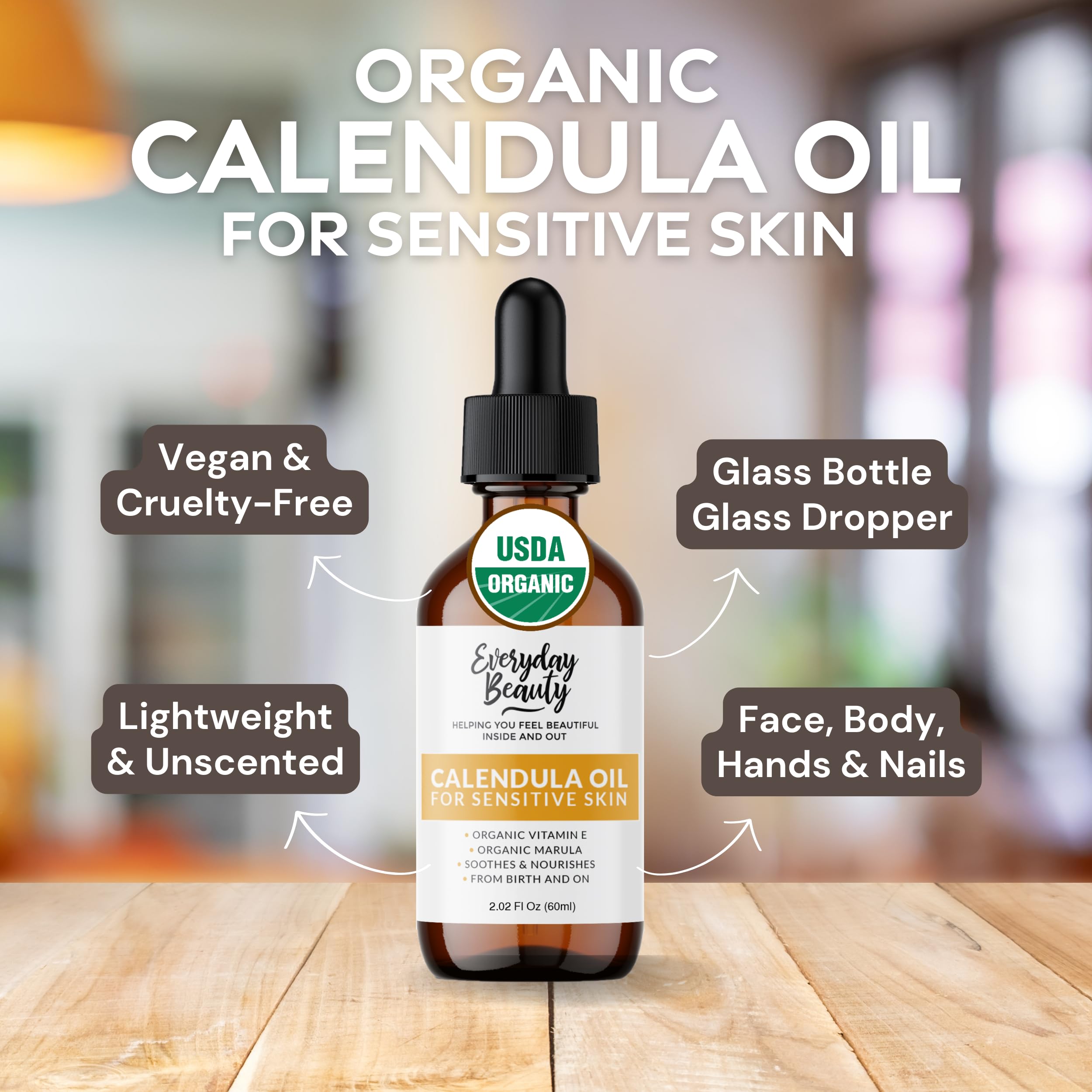 Everyday Beauty Huile Calendula: sans parfum ni additifs pour peau sensible.