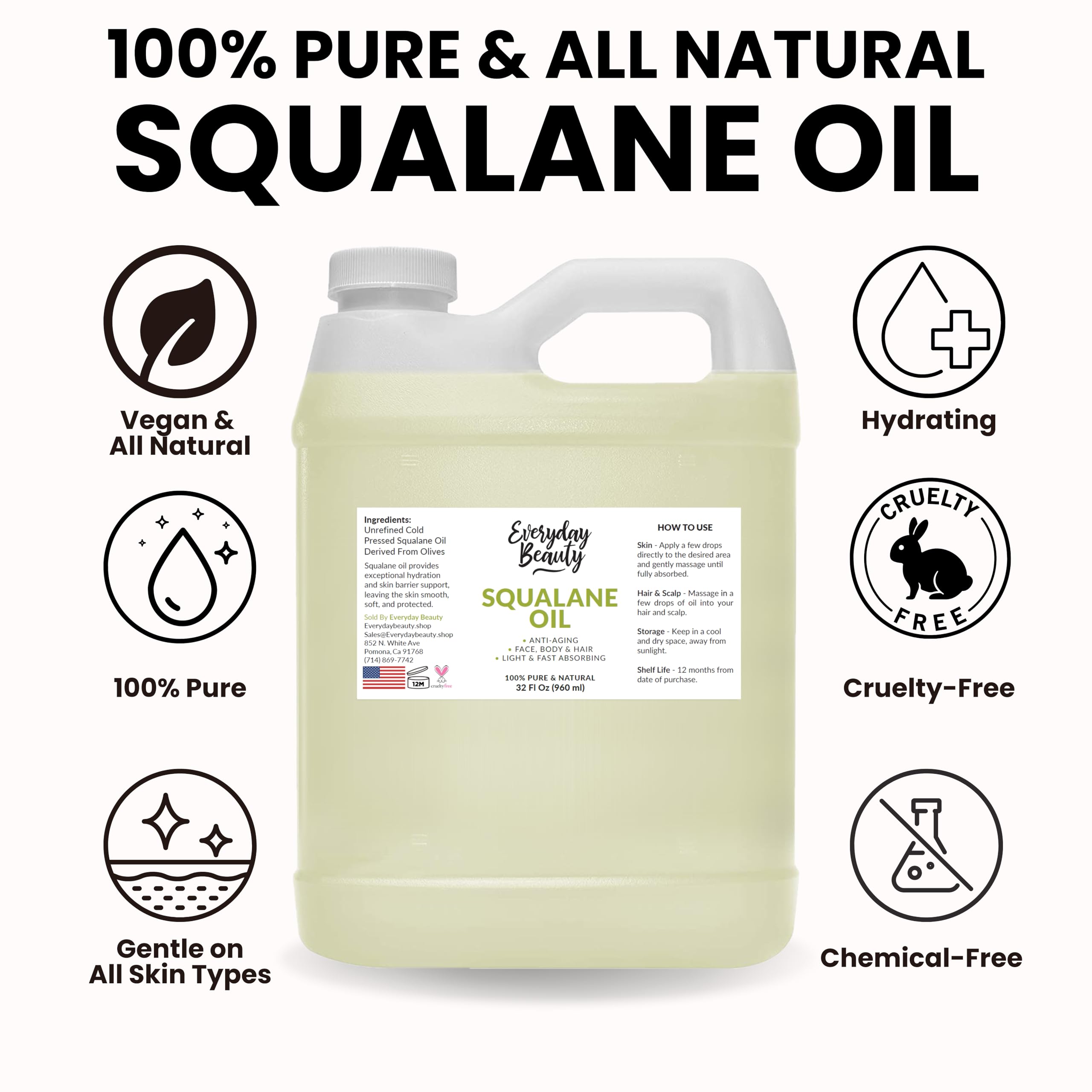 Everyday Beauty huile-squalane application-cheveux: nutrition légère et brillance saine.