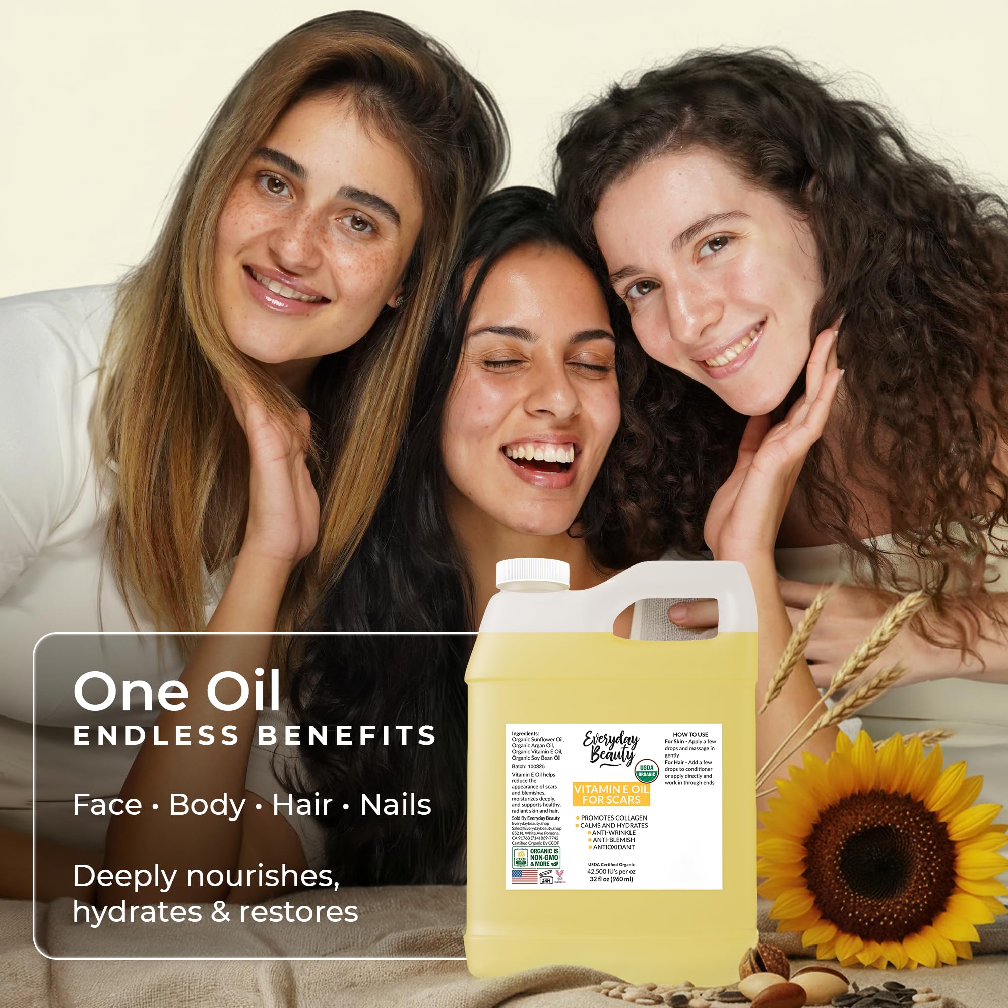 Everyday Beauty huile vitamine E bio – flacon sans BPA, sécurité et fraîcheur assurées.