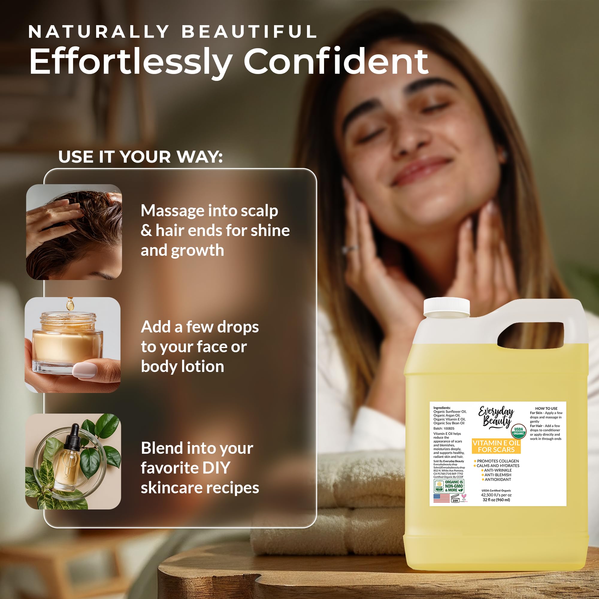 Everyday Beauty huile vitamine E bio – aide potentielle pour les cicatrices après chirurgie.