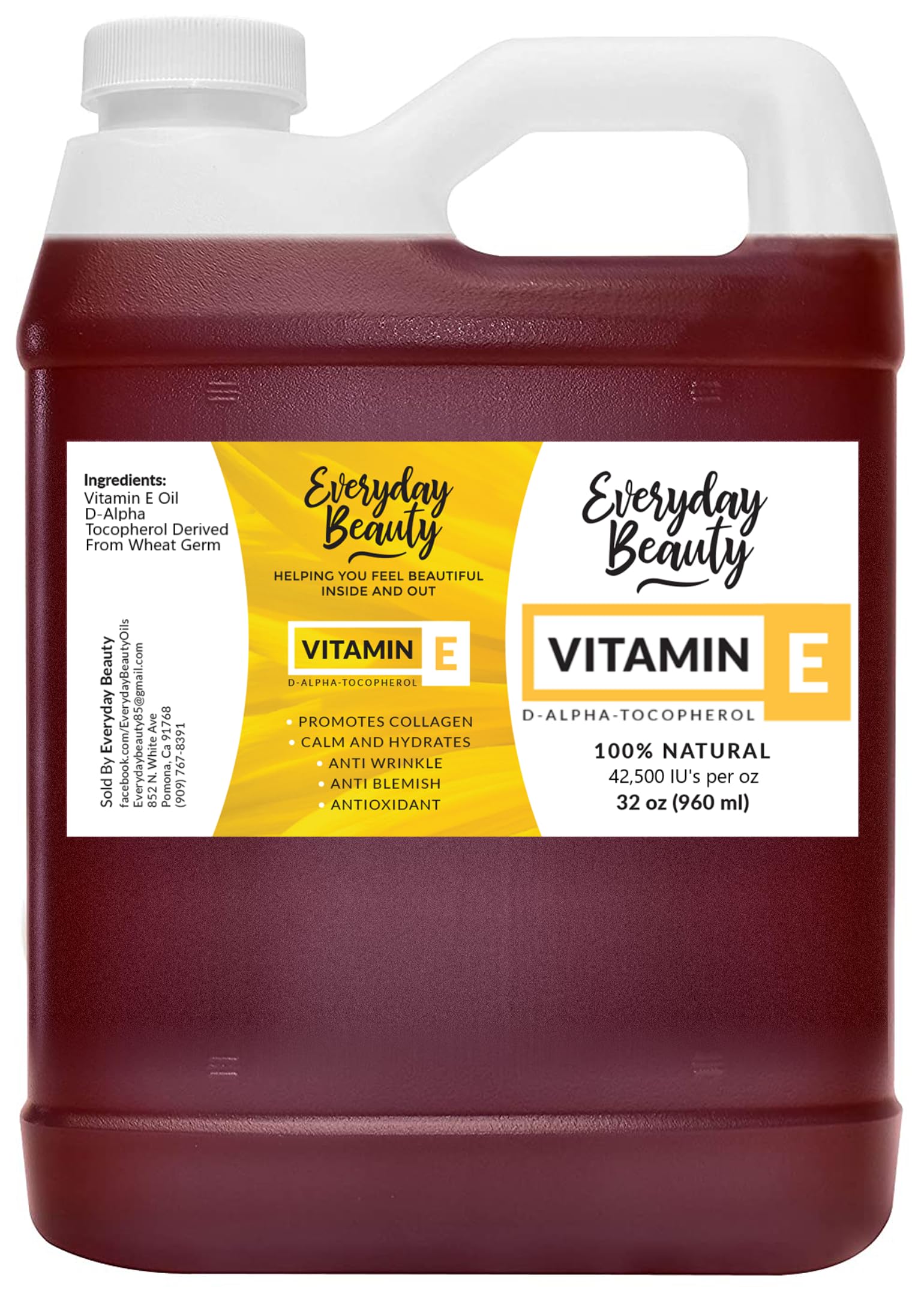 Everyday Beauty huile vitamine E, bouteille ambrée, hydratation en profondeur pour peau et cheveux