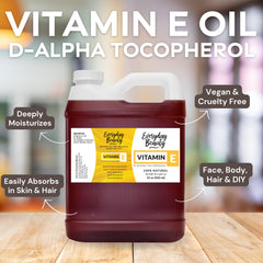 Everyday Beauty huile vitamine E, étiquette indiquant pure et naturelle