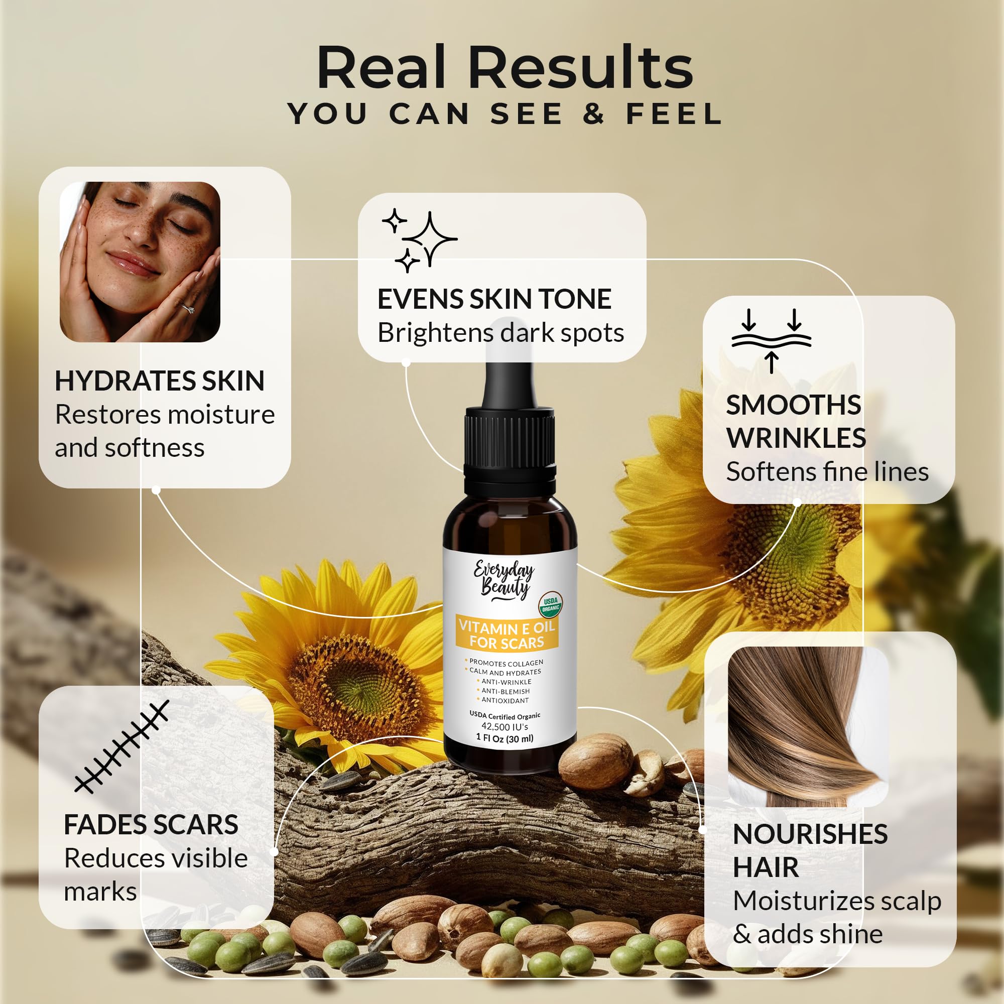 Everyday Beauty huile vitamine E – usage quotidien pour peau saine