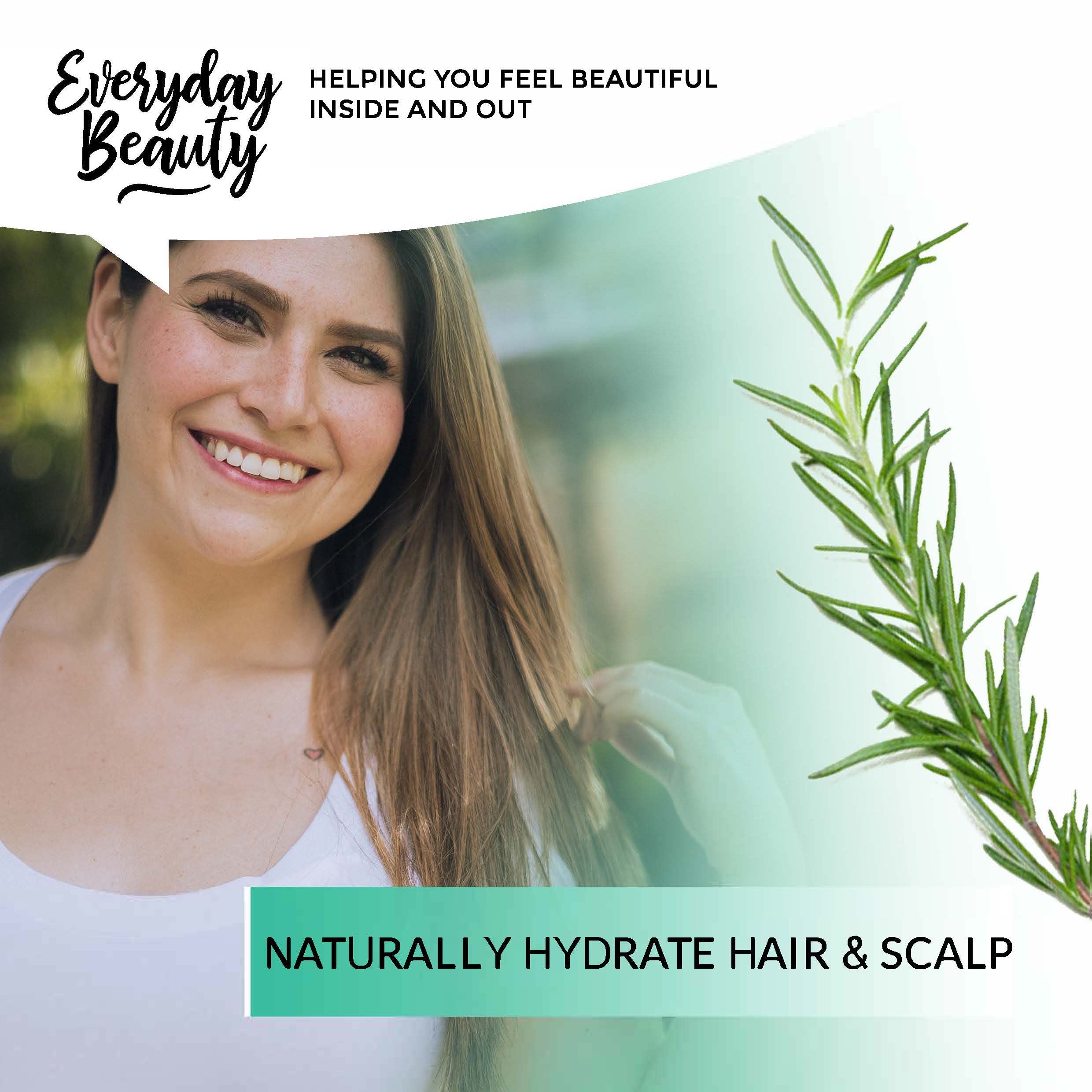Everyday Beauty Rosemary Hydrosol, soin capillaire léger, stimule le cuir chevelu naturellement.