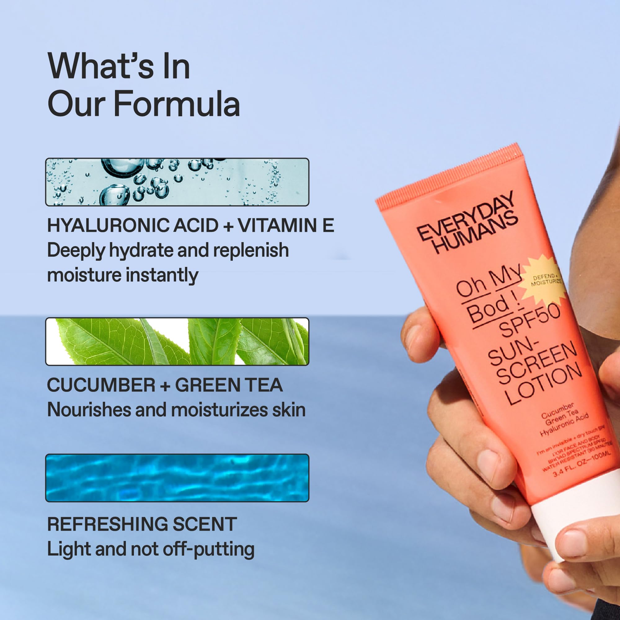 Oh My Bod SPF50 – résistance à la transpiration et à l'eau jusqu'à 80 min.