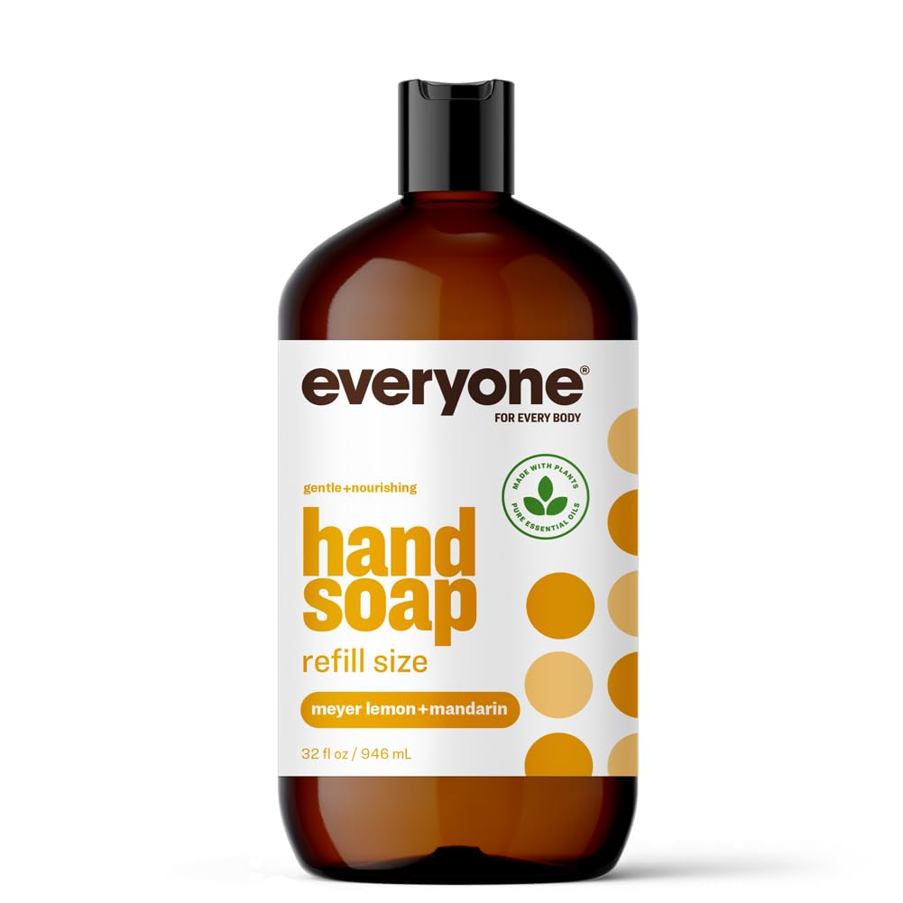 Everyone savon-main citron-mandarine avec pompe, pratique pour une utilisation rapide.
