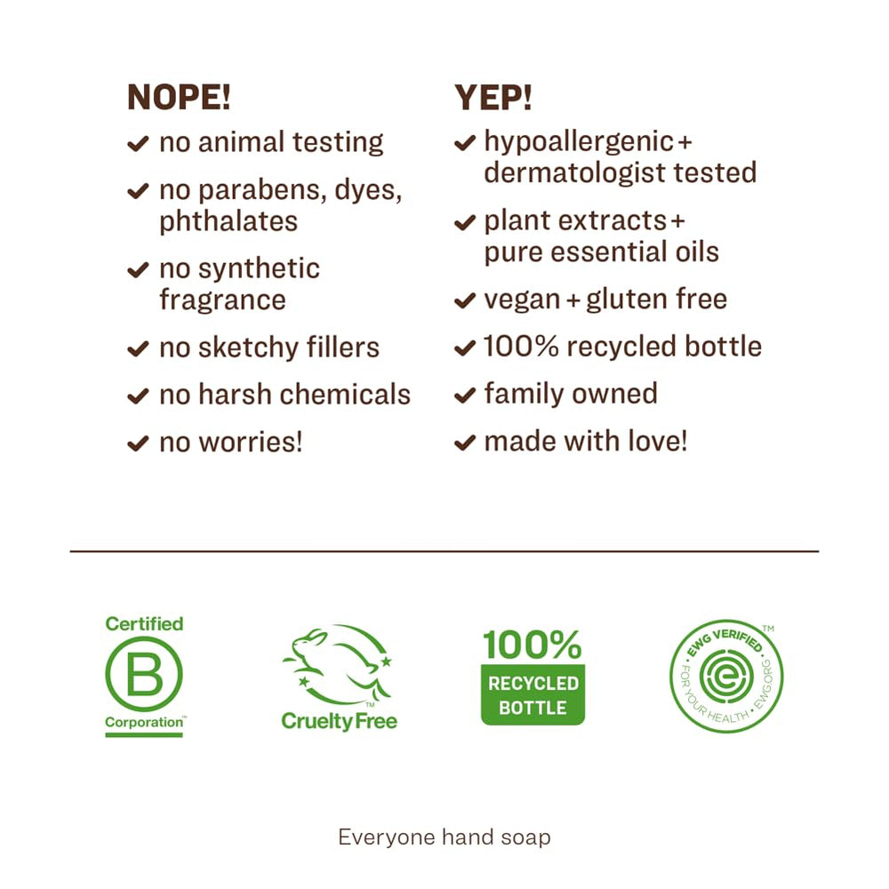 Everyone savon-main citron-mandarine avant-après, emballage simple et recyclable.