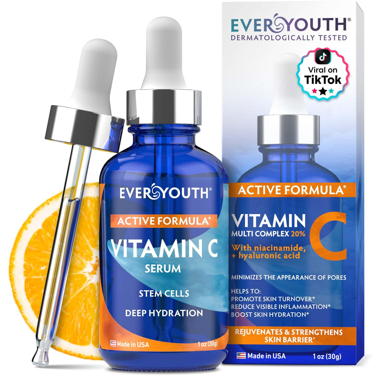 EVERYOUTH Sérum vitamine C — flacon, éclat quotidien grâce à une vitamine C puissante.