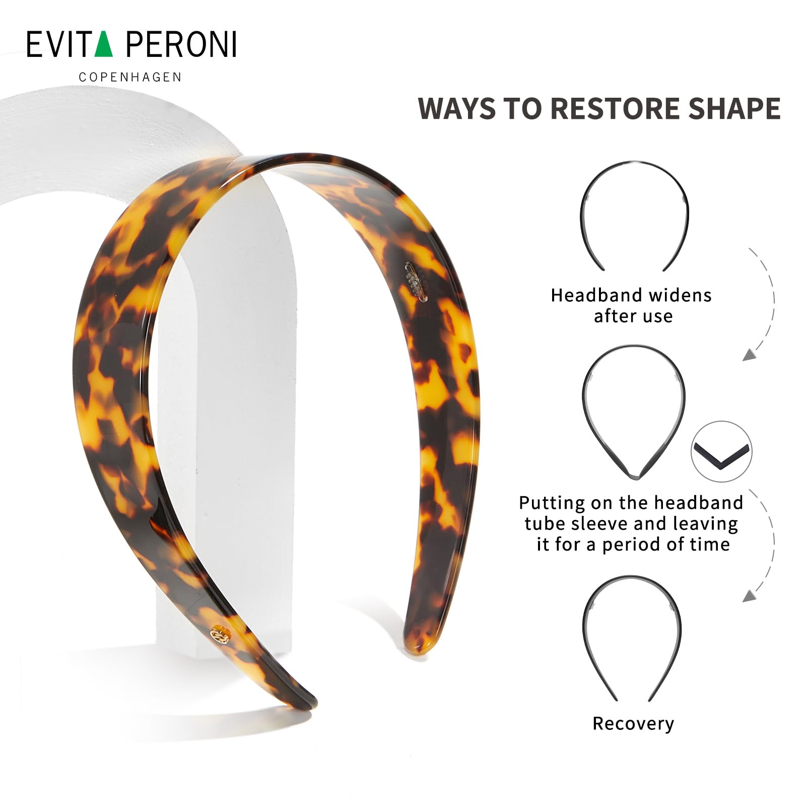 EVITA PERONI bandeau acétate noir emballage cadeau élégant