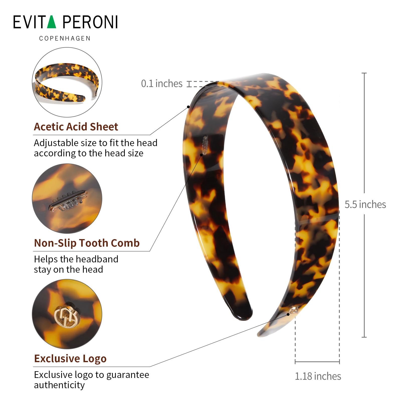 EVITA PERONI bandeau acétate noir design minimaliste adapté aux occasions