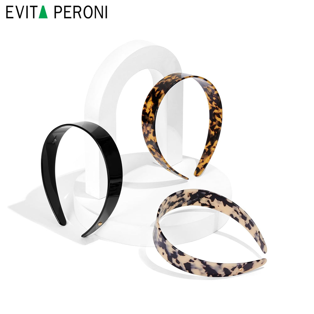EVITA PERONI bandeau acétate noir pochette velours pour rangement