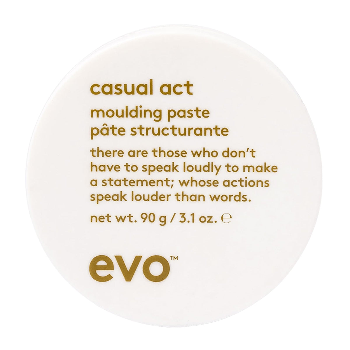 Bouteille EVO Casual Act et pâte coiffante, tenue légère adaptée à tous types de cheveux.